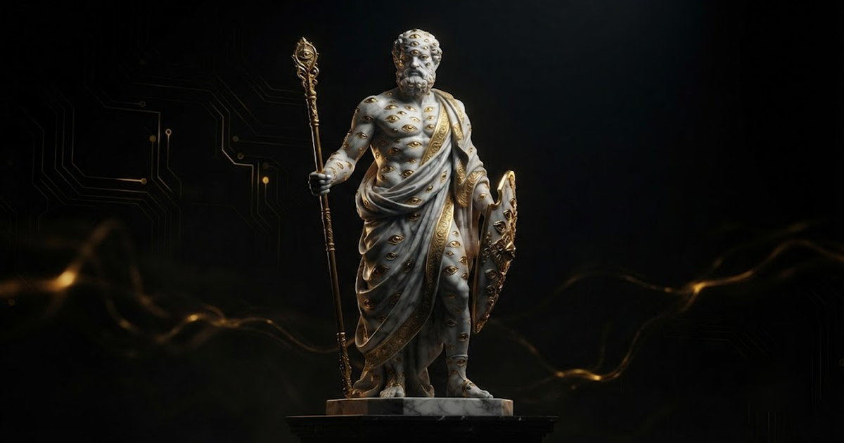 Argus Panoptes the hundred-eyed watchman, evoking a signed tamper-evident audit record of every action