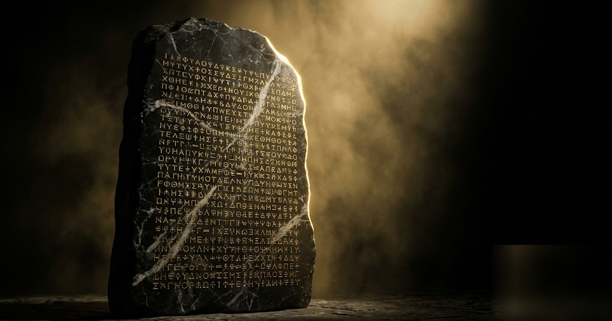 Pinakes the catalogue of Alexandria reimagined as a black marble index tablet inlaid with satin-gold Greek glyphs, dramatic lighting, void-black background, no text, no people, no UI, frameless, no wa