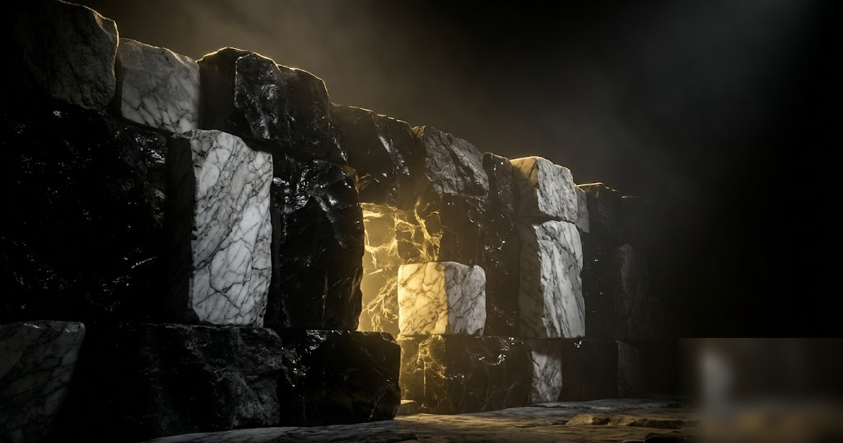 An obsidian vault wall with no door and no seam, faint golden light pulsing within to suggest a contained vector store with no route out, cinematic depth, no text, no people, frameless, no watermark