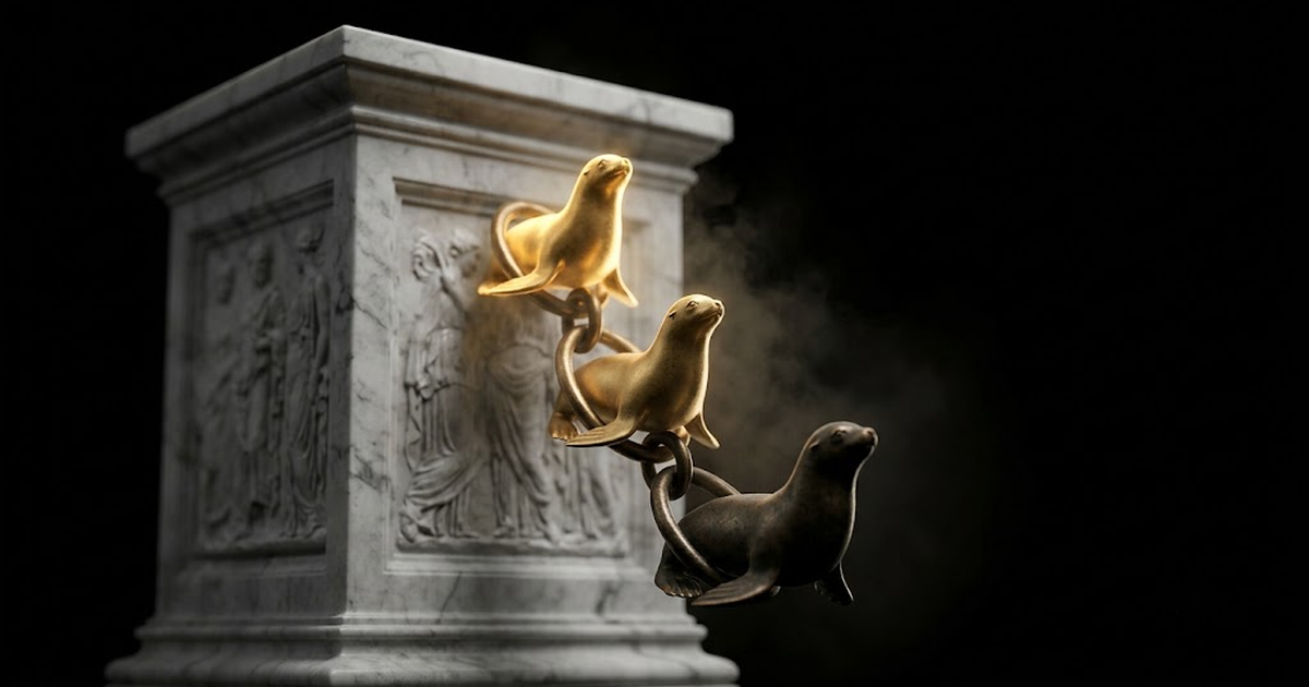 Two rising curves drawn side by side, one labelled appetite with a jagged volatile line, the other labelled obligation rising in a steady unbroken climb, the second clearly the firmer of the two