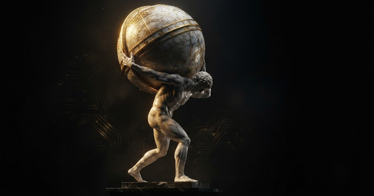 Atlas, evoking the hidden burden of a foreign dependency built one contract at a time