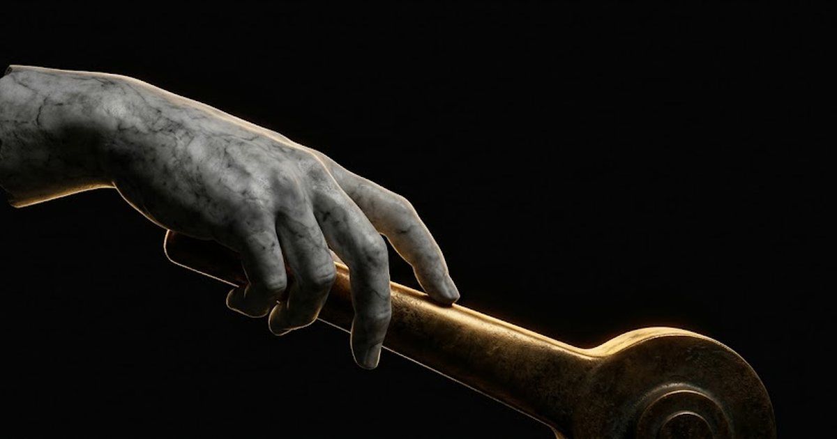 A marble hand on a bronze lever, the operator's kill switch