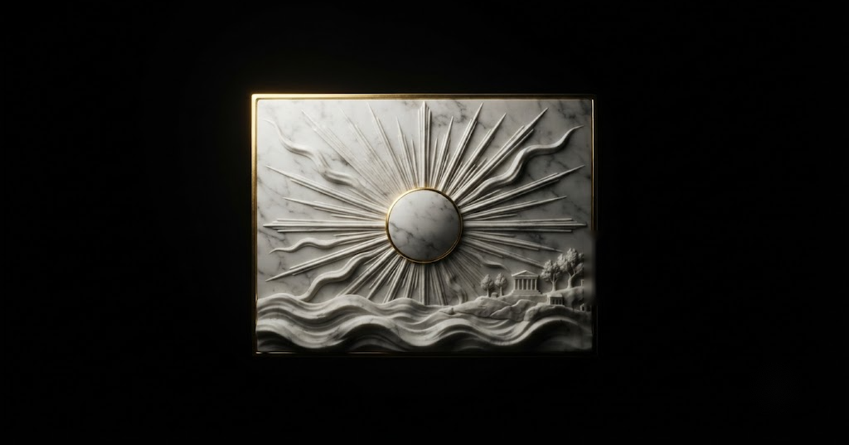 Classical marble scene, Eos, gold rim light on void black