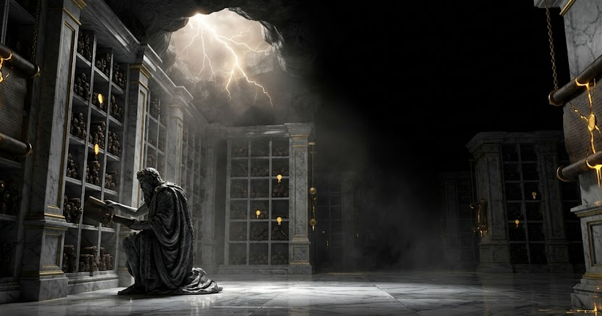Hades in the underworld archive, silently filing copies of every sealed scroll that passes the gate, waiting for a key that has not yet been forged.