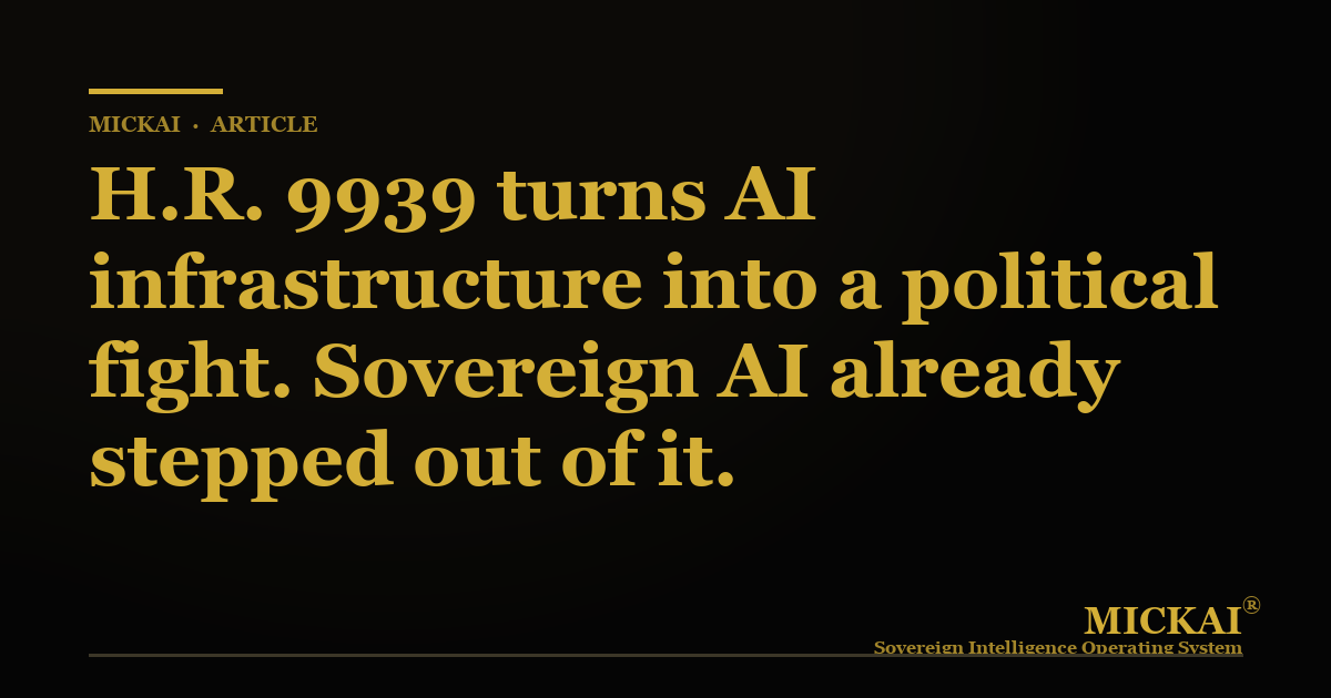 H.R. 9939 turns AI infrastructure into a political fight. Sovereign AI already stepped out of it.