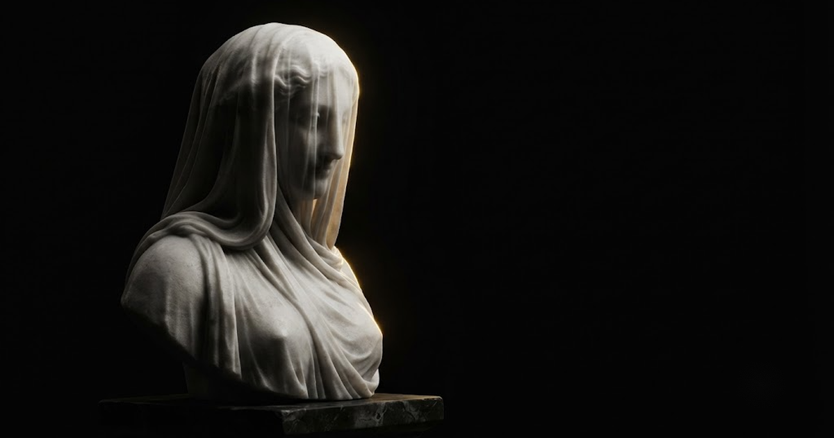 Classical marble scene, Nyx, gold rim light on void black