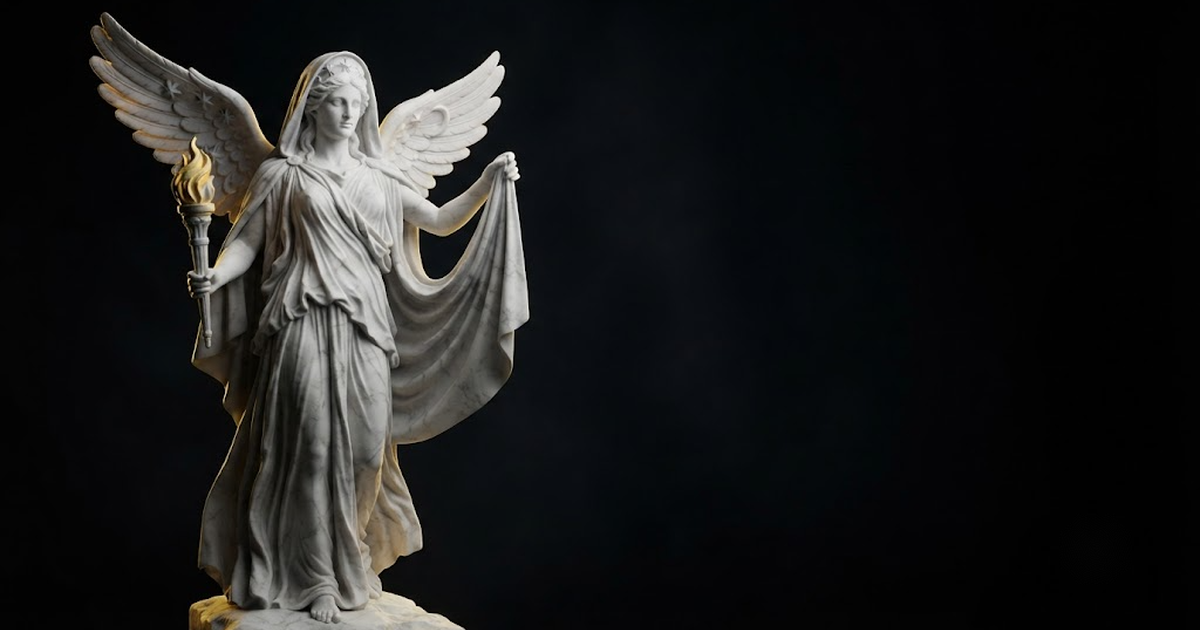 Classical marble scene, Nyx, gold rim light on void black