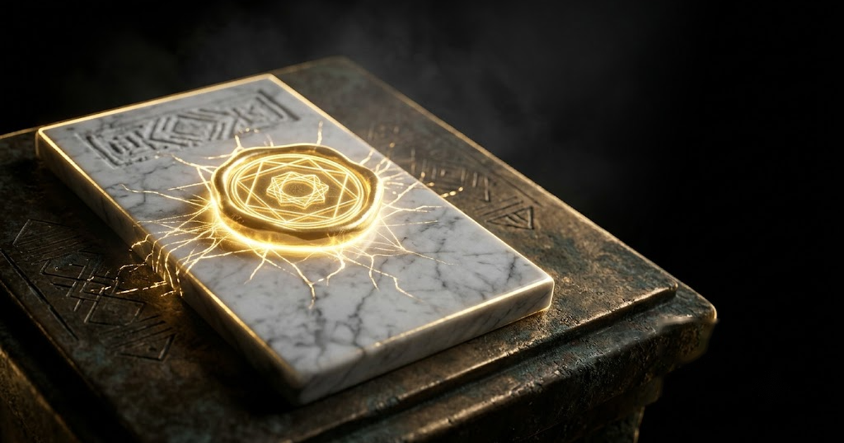 A document being pressed under a glowing cryptographic wax seal made of geometric light, the seal stamped FIPS 204