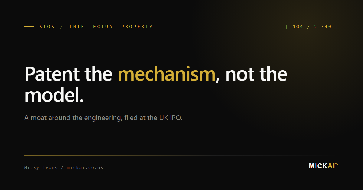 Patent the Mechanism, Not the Model: How I Protect Mickai