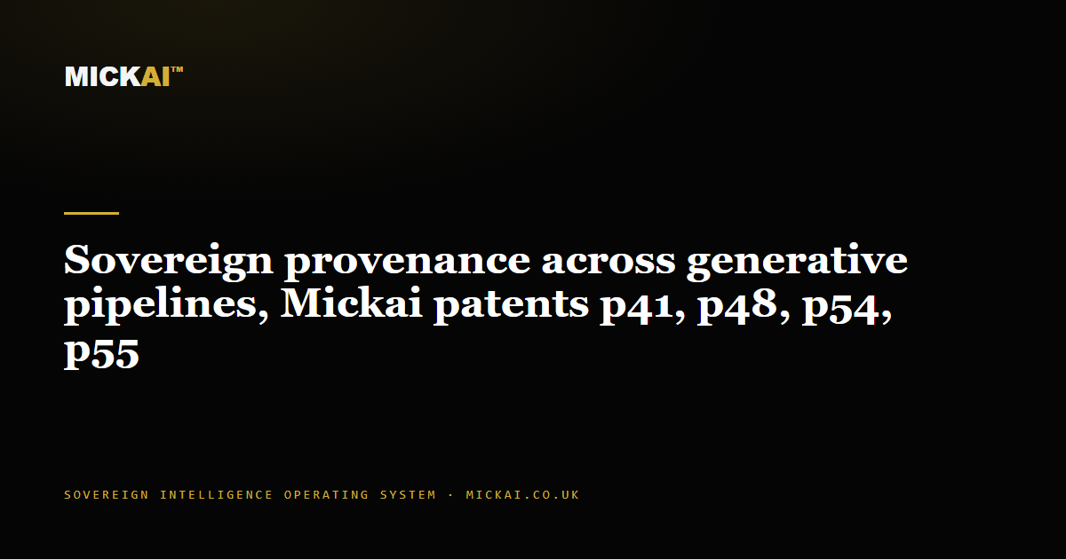 Sovereign provenance across generative pipelines, Mickai patents p41, p48, p54, p55