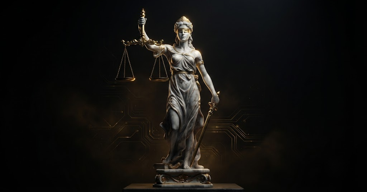 Themis holding the balance, evoking reading a rising score with judgement and not letting attention pass for achievement