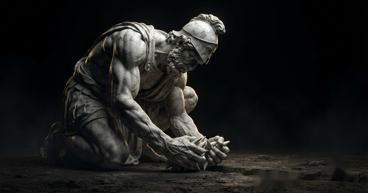 Cadmus crouched over hard sealed ground, fists heavy with carved dragon teeth he cannot press into the unbroken earth, the furrow beside him empty while the teeth stay cold and mute in his grip, in a void of pure...