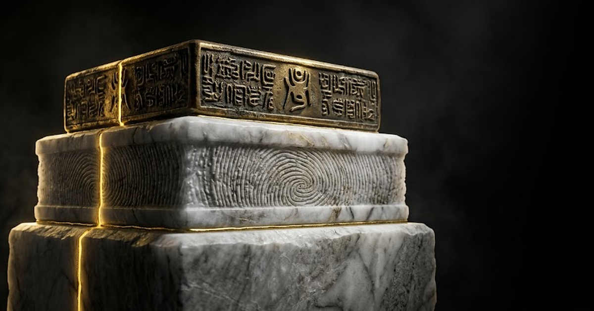 Three stacked translucent gold layers labelled seal, anchor and sovereign hardware, each resting on the one below, on a black field