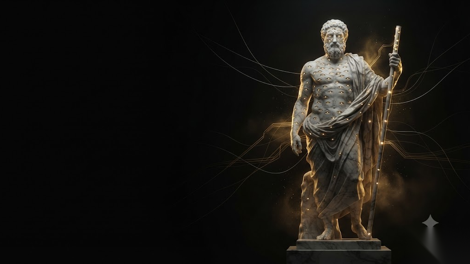 ARGUS, a Mickai cooperative brain rendered as a Greek figure in gold and marble