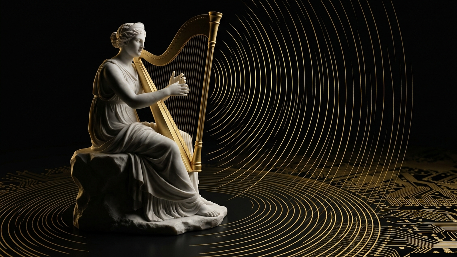 ARLIA, a Mickai cooperative brain rendered as a Greek figure in gold and marble