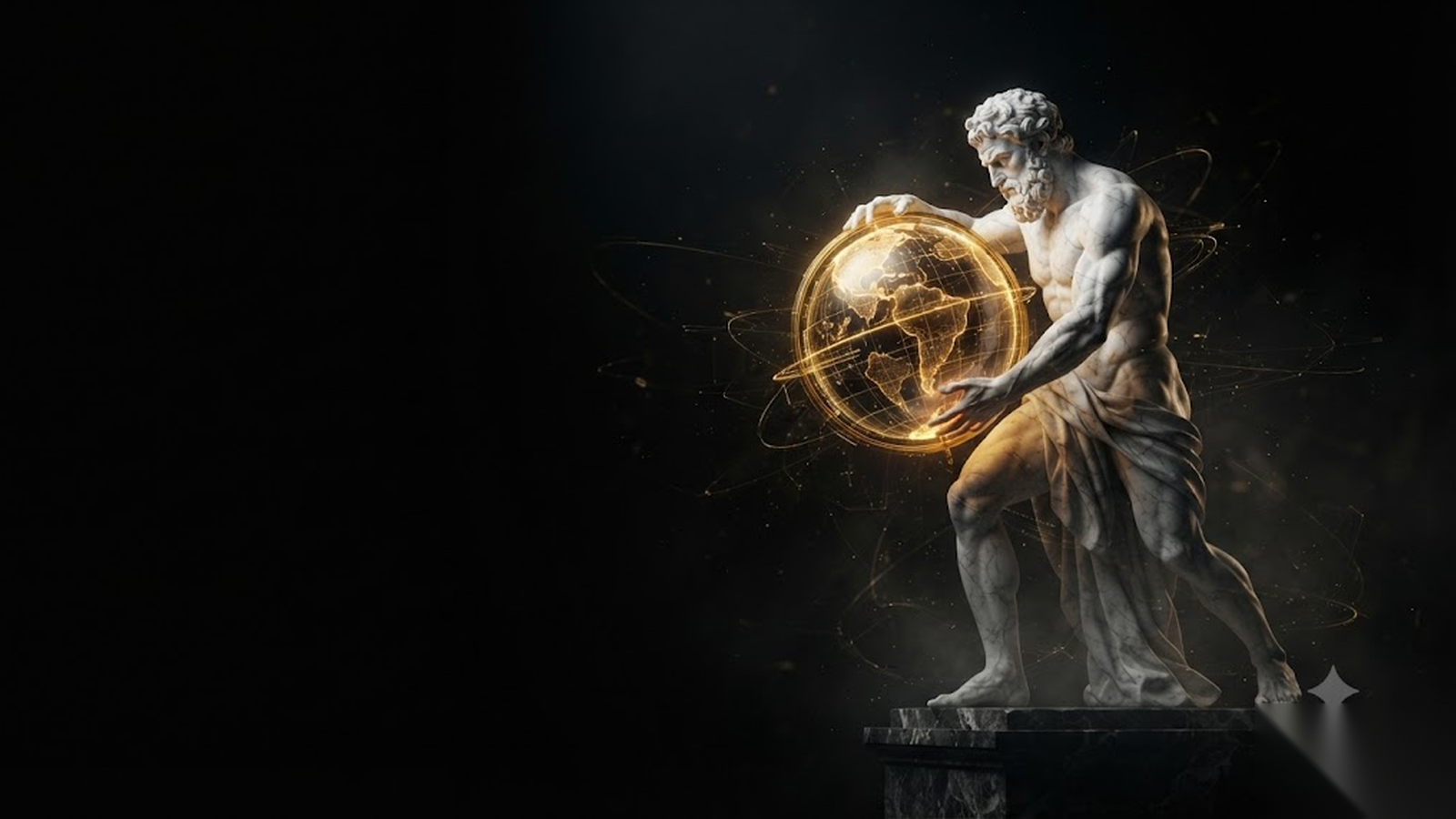 CARTOGRAPH, a Mickai cooperative brain rendered as a Greek figure in gold and marble