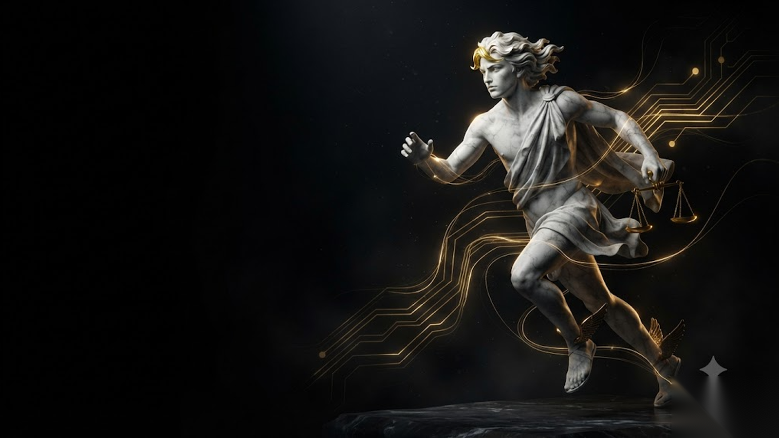 KAIROS, a Mickai cooperative brain rendered as a Greek figure in gold and marble