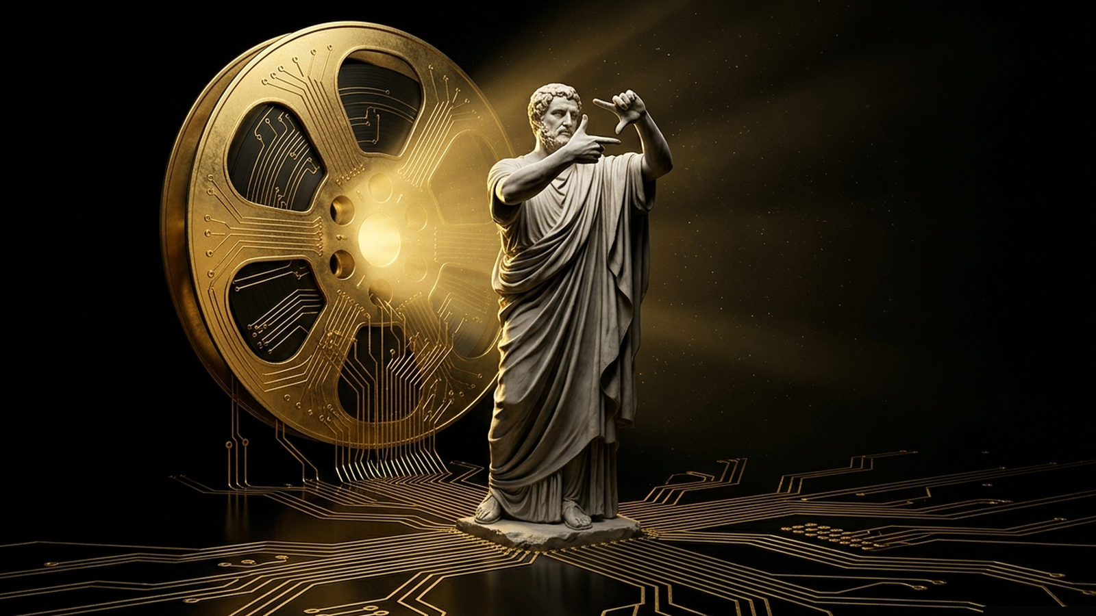 LUCAS, a Mickai cooperative brain rendered as a Greek figure in gold and marble
