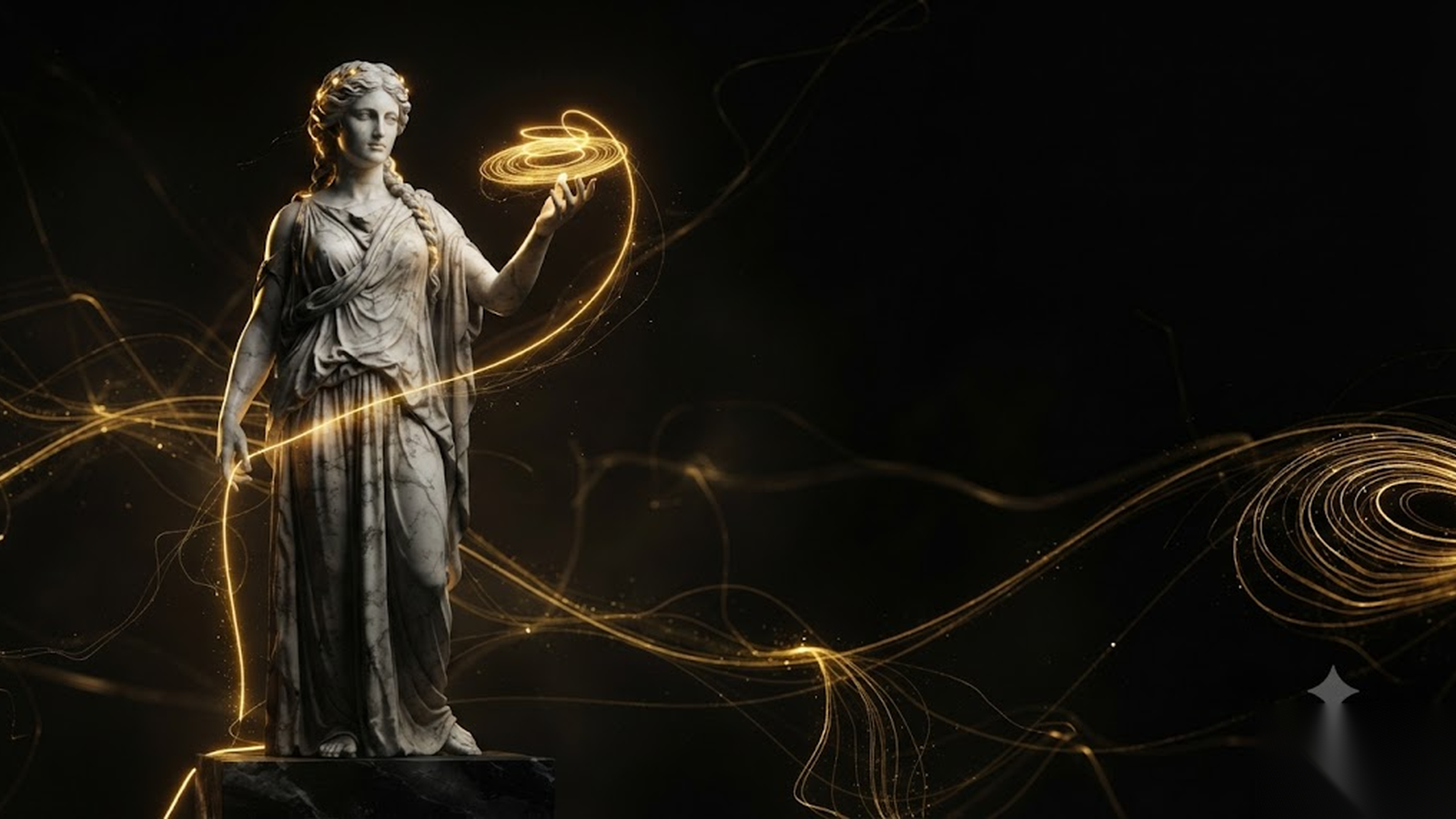 MNEMOSYNE, a Mickai cooperative brain rendered as a Greek figure in gold and marble
