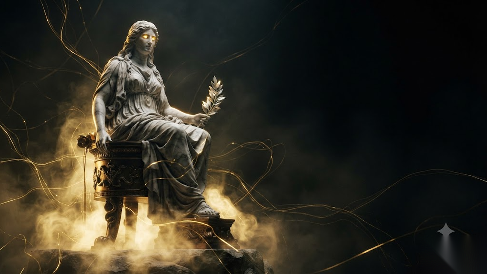ORACLE, a Mickai cooperative brain rendered as a Greek figure in gold and marble