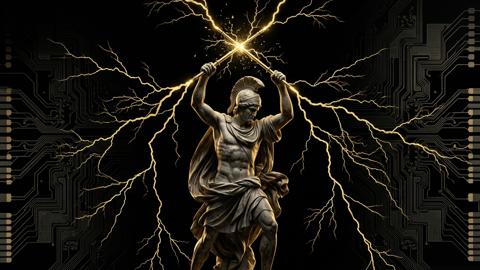 RAIDEN, a Mickai cooperative brain rendered as a Greek figure in gold and marble