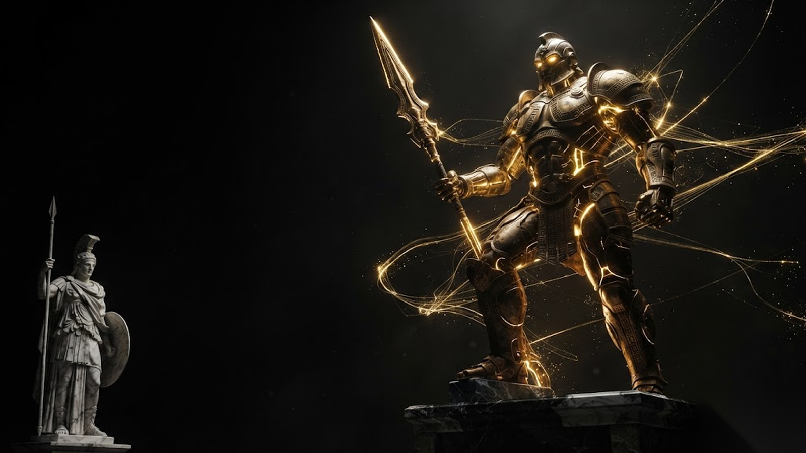 TALOS, a Mickai cooperative brain rendered as a Greek figure in gold and marble
