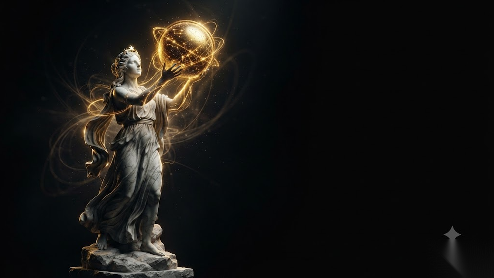 URANIA, a Mickai cooperative brain rendered as a Greek figure in gold and marble