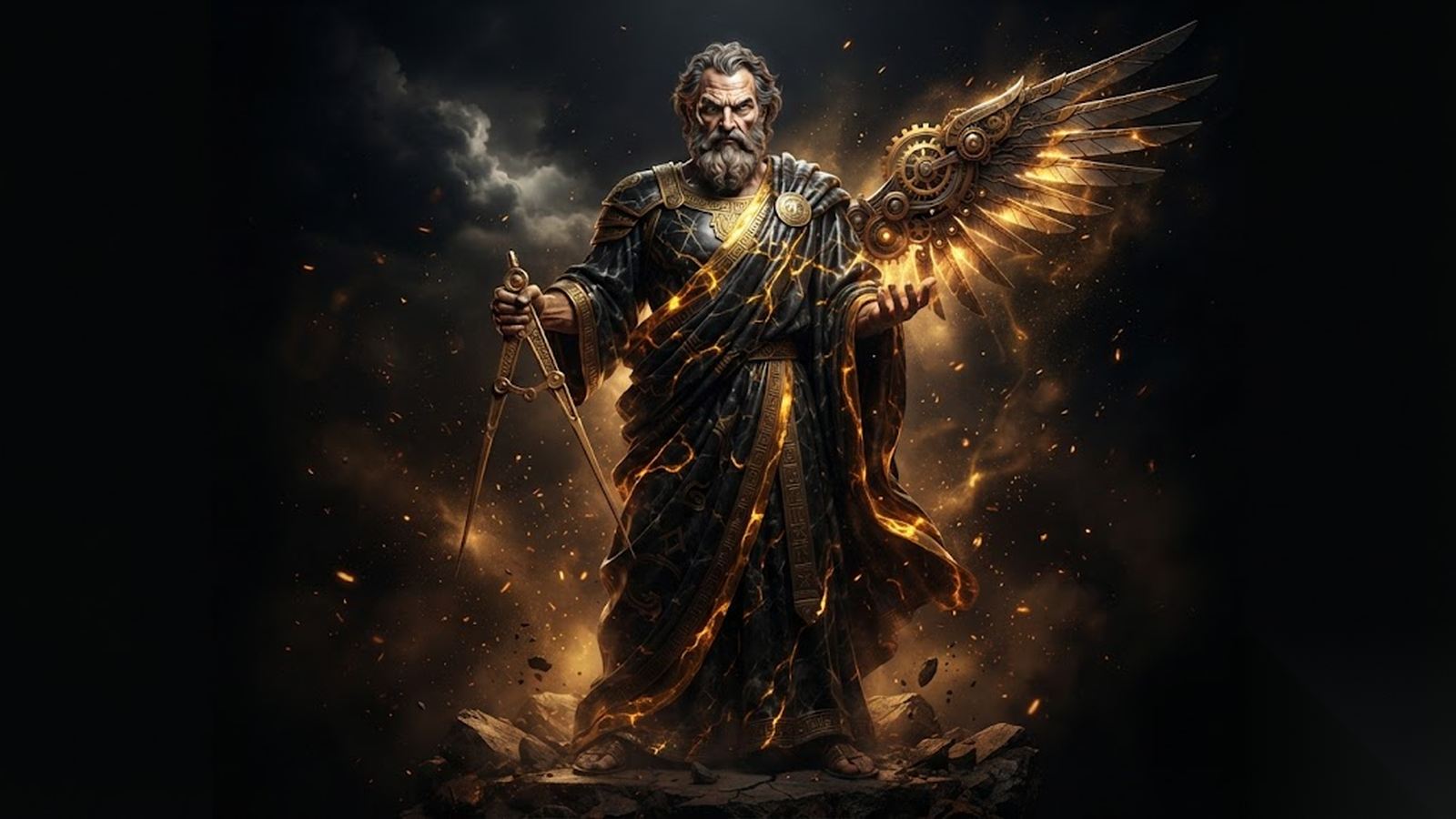 Daedalus, the artifact and document maker, as the master craftsman of Greek myth at his forge