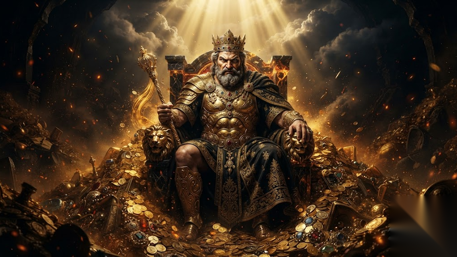 Plutus, the finance and accounting studio, as the Greek god of wealth over a sovereign ledger