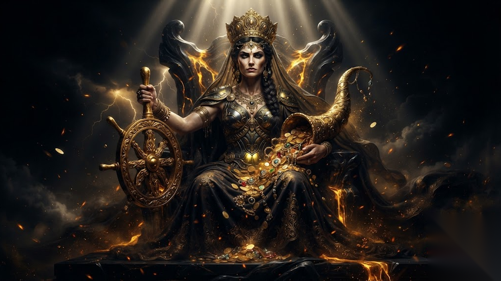 Tyche, the underwriting and actuarial studio, as the Greek goddess of fortune weighing risk
